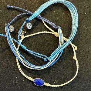 Pura Vida Blue and Cream Braided Friendship Bracelet Set with Lapis-Style Charm